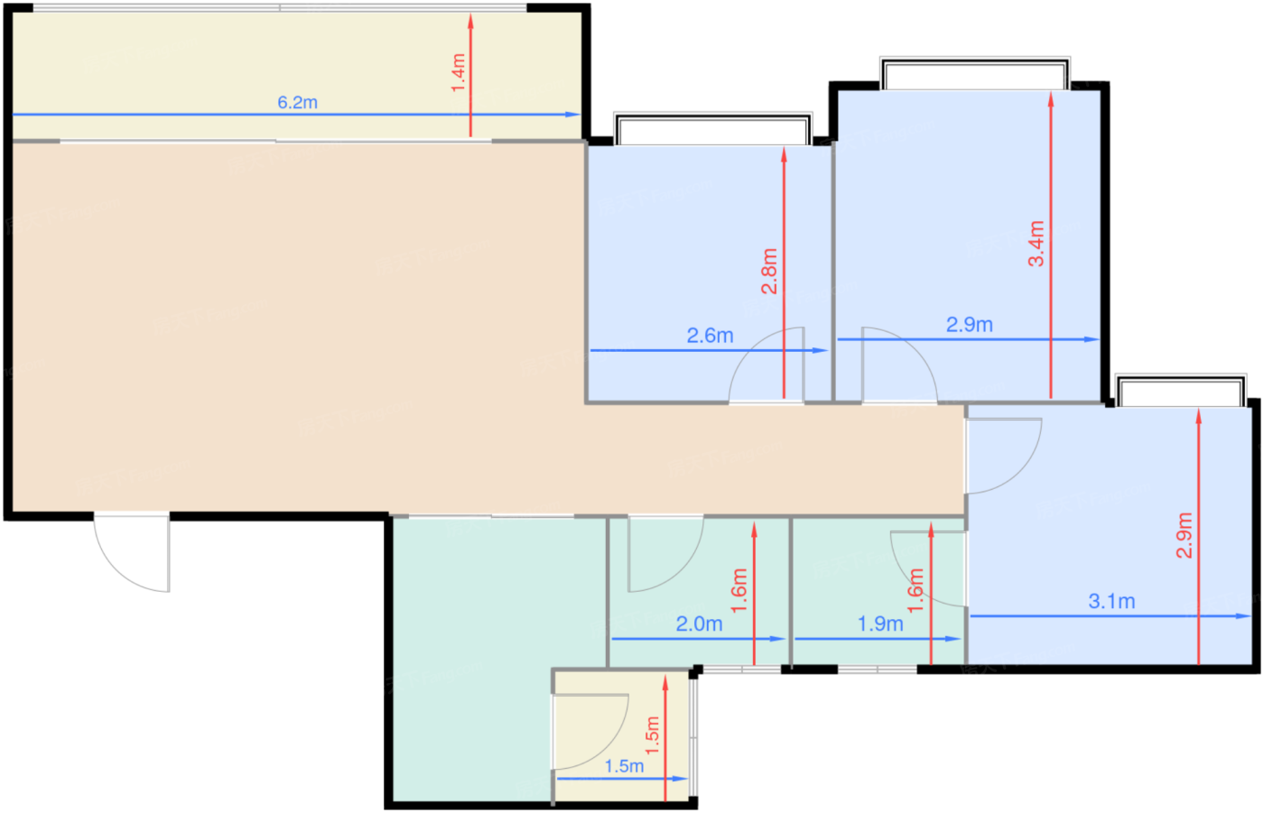 洋楼B2户型 3室2厅2卫 53-64万 建筑约99㎡