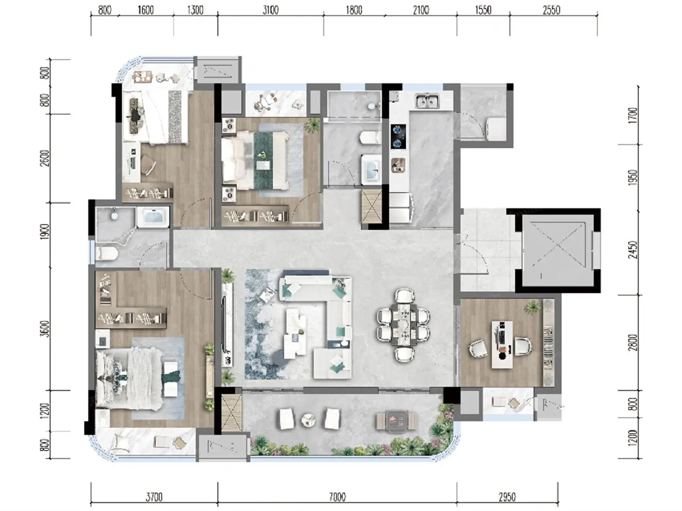 洋房C2户型 4室2厅2卫 110万 建筑约133㎡