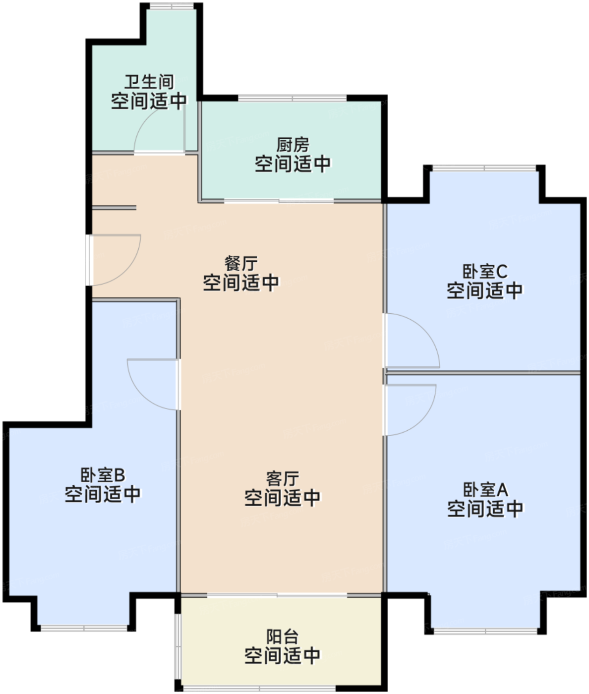 85平三室两厅一卫户型
